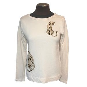 Loft Women's Pullover Beige Terry Animal Print Crewneck Sweatshirt Sz XS